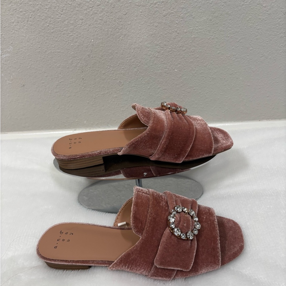A New Day Pink Rhinestone Slide On Sandals Size 6